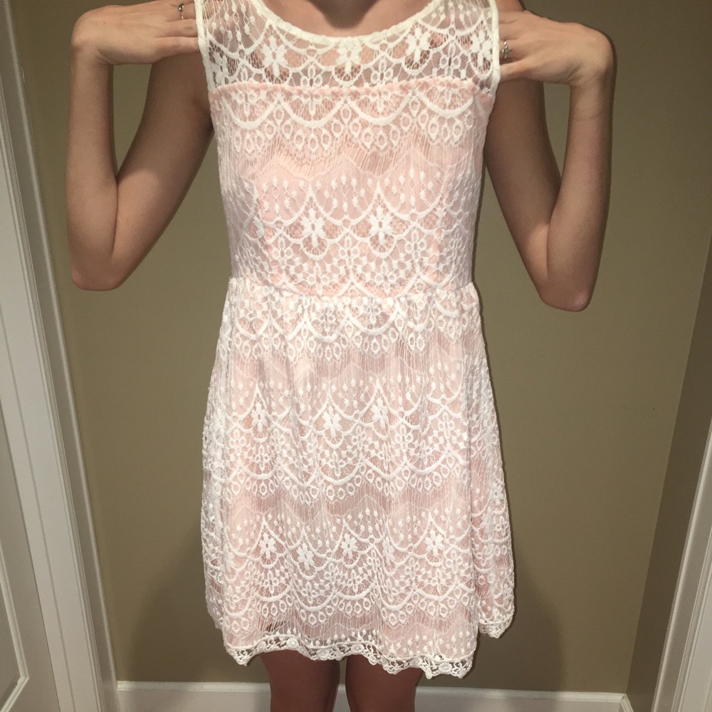 Peach and White Lace Dress